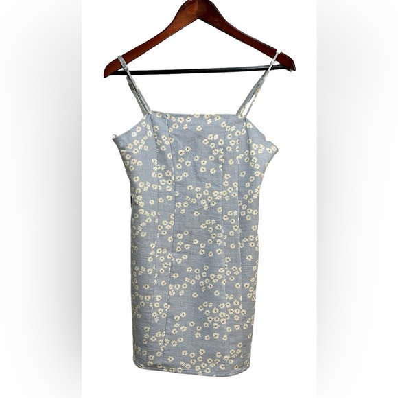 Zara Mini Dress Women’s M Floral Print Linen Blend Blue White Sleeveless - Picture 2 of 7